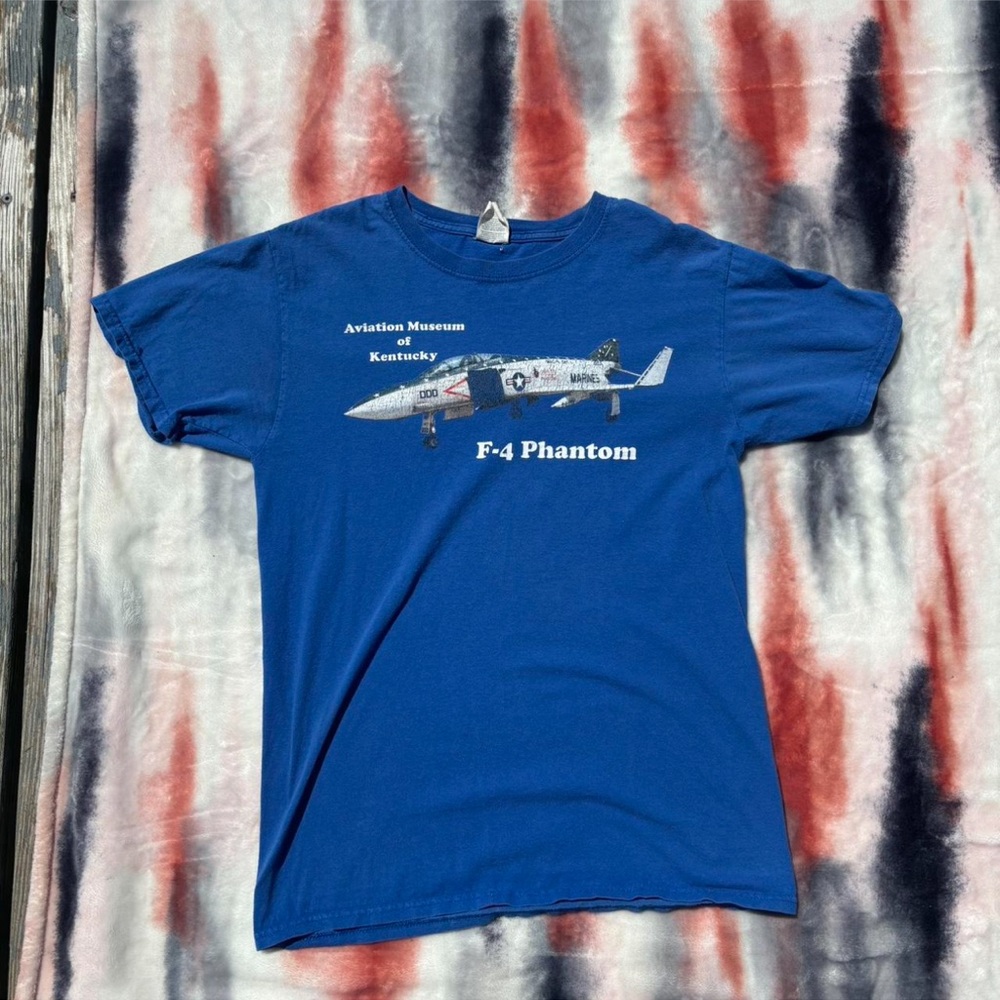 1990s Aviation Museum F-4 Phantom blue t-shirt distress graphic size small